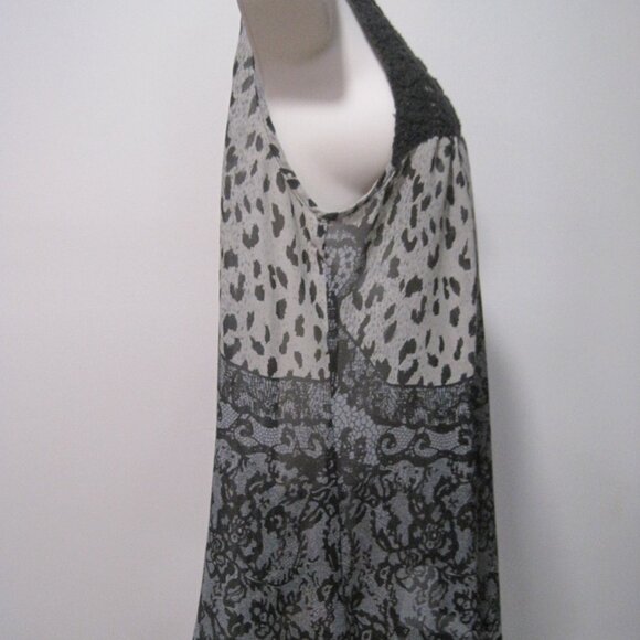 Vanity Womens Medium Sleeveless Top Sheer Polyester Dark Leopard & Lace Crochet - Picture 5 of 6